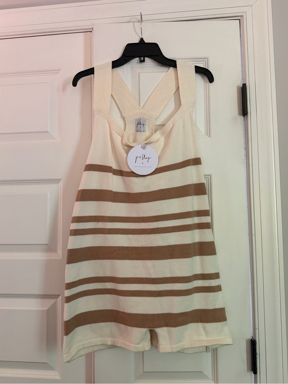 Princess Polly Cream & Brown Striped Knit Romper